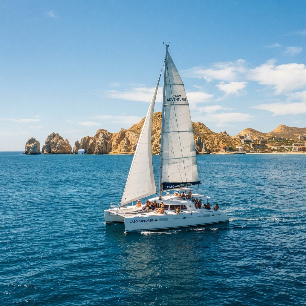 Sailboat catamaran with sails up